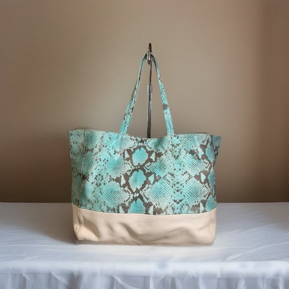 NEW IACUCCI Made in Italy Turquoise Python Print Leather Tote Bag - Picture 8 of 12
